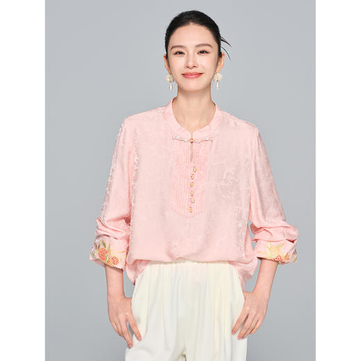 「自」全新升级【铂金会员293/天猫389/差价96】(43258)洛诗琳新中式国风立领绣花衬衫2025秋季新款高级感上衣女 商品图0