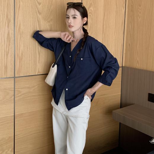 卷卷紫简约休闲V领棉麻衬衫 面料舒适亲肤透气 法式气质风慵懒松弛随性百搭 商品图2