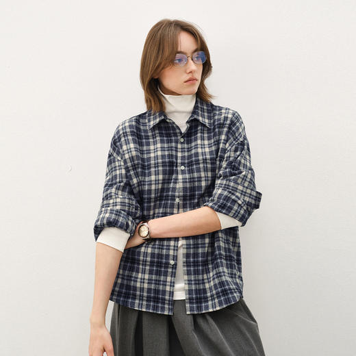 714street复古拉毛绒感格子衬衫男2025秋冬国潮情侣长袖衬衣外套 商品图1