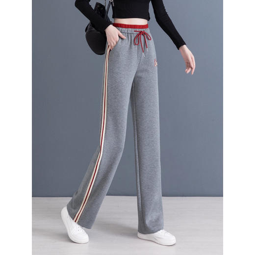 灰色运动裤女秋季2025新款加绒宽松时尚阔腿裤垂感休闲直筒卫裤子 商品图3