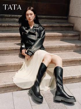 【云粉节】BF楼TATA他她弹力小V靴子女长筒靴厚底显瘦骑士靴高筒女靴CE301DG5吊牌价1099