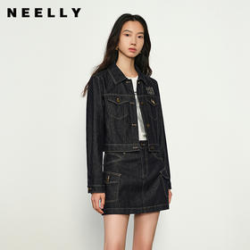 NEELLY纳俪商场同款秋季新款复古牛仔短外套女休闲通勤上衣N25084C04588