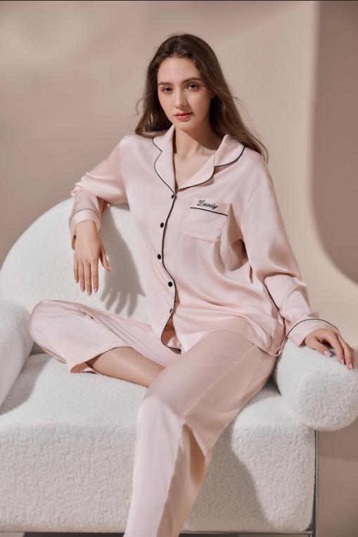 【7.5折限时特惠】【秀黛】女翻领纯色丝质长袖套装女士春秋长袖家居服睡衣S1551018T【门店同款】 商品图6