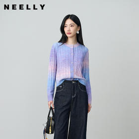 NEELLY纳俪商场同款秋季新款时尚渐变显白针织开衫女百搭休闲上衣N25084A04421