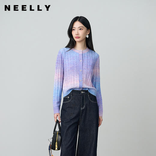 NEELLY纳俪商场同款秋季新款时尚渐变显白针织开衫女百搭休闲上衣N25084A04421 商品图0