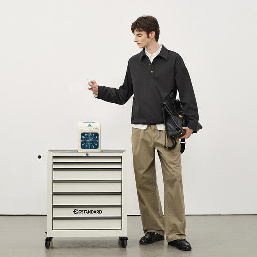 714stree宽松长袖POLO衫2025秋季复古毛呢翻领卫衣男情侣针织毛衣 商品图2