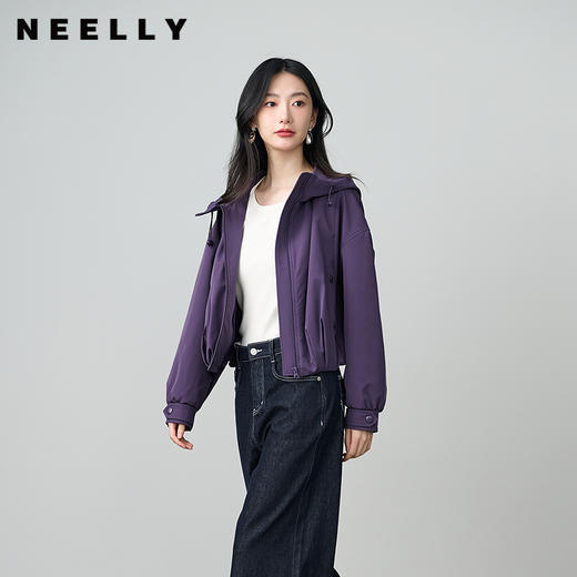 NEELLY纳俪商场同款秋季新款宽松个性短款连帽风衣女廓形显瘦外套N25084F04403 商品图0