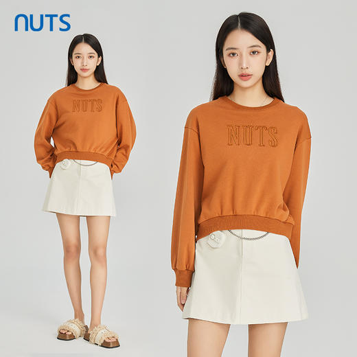 NUTS商场同款春秋款时尚气质圆领宽松长袖T恤女313023202B 商品图1