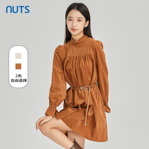 NUTS商场同款春秋季时尚简约气质高腰显瘦长袖连衣裙女313103067B 商品图0