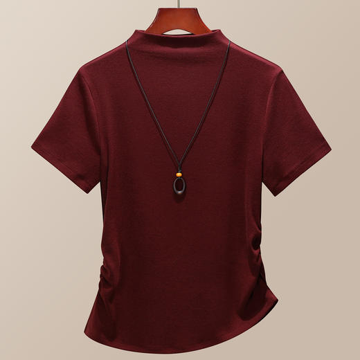 「自j」全新升级【铂金会员109/天猫149/差价40】(03013)洛诗琳洋气半高领T恤2025早秋斜边不规则显瘦打底上衣女 商品图2