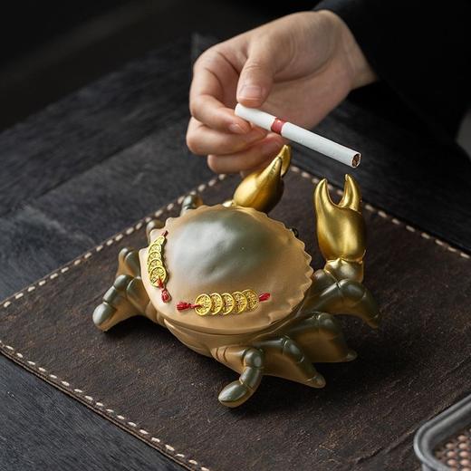 螃蟹树脂烟灰缸小茶办公室家用客厅带盖防飞中式可爱摆件装饰 商品图4
