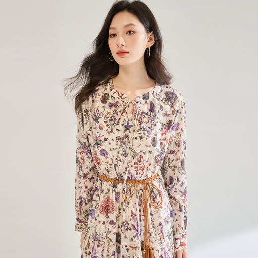 「高货sh」全新升级【铂金会员330/天猫449/差价119】(42211)洛诗琳气质浪漫印花裙2025秋季新款高腰显瘦碎花连衣裙女 商品图4