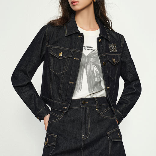 NEELLY纳俪商场同款秋季新款复古牛仔短外套女休闲通勤上衣N25084C04588 商品图2