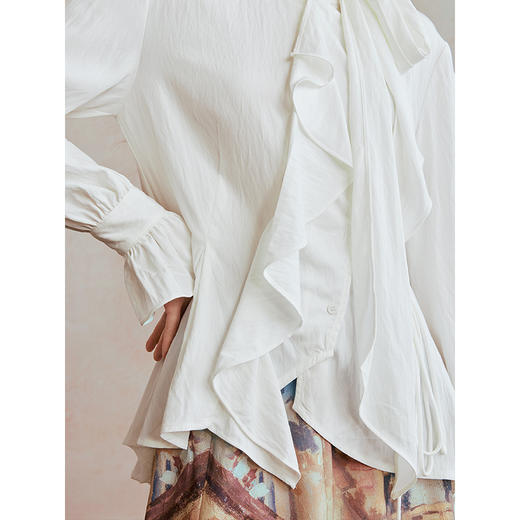 两三事巴黎烟云2025秋季新款法式优雅荷叶边拼接不规则长袖衬衫女 商品图2