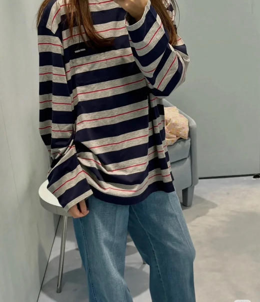 早秋Miu复古色织条纹长袖T恤0806 商品图12