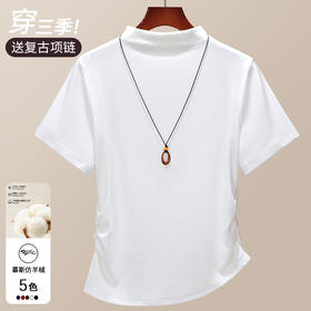 「自j」全新升级【铂金会员109/天猫149/差价40】(03013)洛诗琳洋气半高领T恤2025早秋斜边不规则显瘦打底上衣女