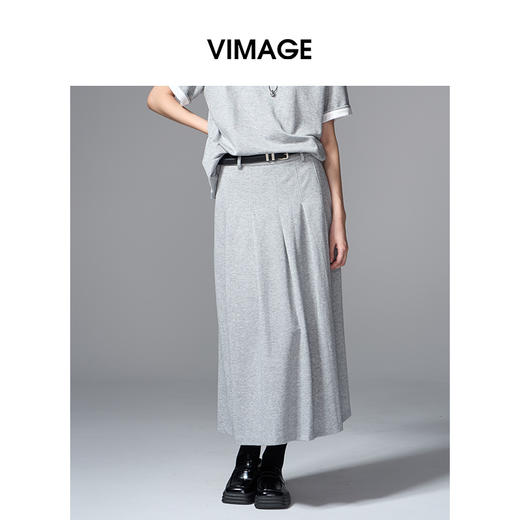 VIMAGE纬漫纪时髦灰色压褶设计时尚半身裙V2406104 商品图2