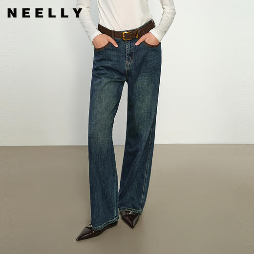 NEELLY纳俪商场同款秋季新款直筒百搭牛仔裤女小个子出街阔腿裤N25084H04613 商品图0