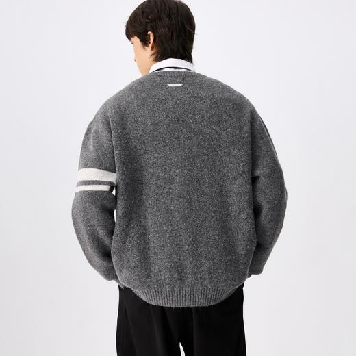 NPC潮牌【糯米绒】袖口撞色条纹圆领廓形针织毛衣男落肩NP4CSW15 商品图4