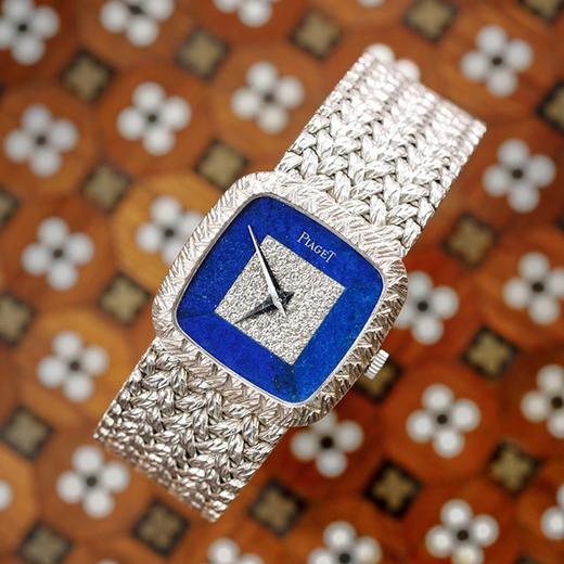 独角鹿西洋古董瑞士出品18K白金青金石钻石表盘女士腕表古董珠宝 商品图0