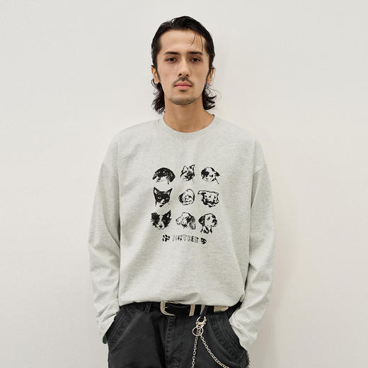 714street美式复古猫狗印花宽松长袖上衣男2025秋季纯棉情侣T恤女 商品图1