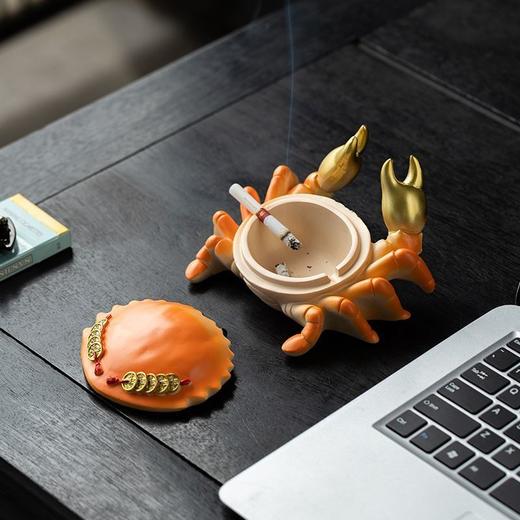 螃蟹树脂烟灰缸小茶办公室家用客厅带盖防飞中式可爱摆件装饰 商品图5