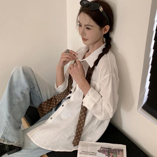 *【卷卷紫】宽松休闲棉麻长袖衬衫 天然亚麻纯棉混纺舒适亲肤透气 清透肤感宽松休闲百搭衬衫 可单穿可内搭可外穿 商品图7
