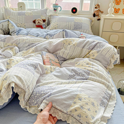 【YW】无忧购【甄选】云感木棉皱皱纱双层纱蕾丝花边四件套碎花可机洗（截单3-5天发货) 商品图11