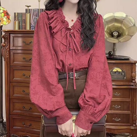 裁缝学苑AQ522港风复古系带荷叶边衬衫纸样女装新款长袖衬衣灯笼袖样板 商品图3