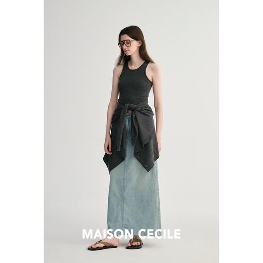 MAISON CECILE 复古天然牛仔棉干爽舒适后开叉高腰半身裙 商品图1