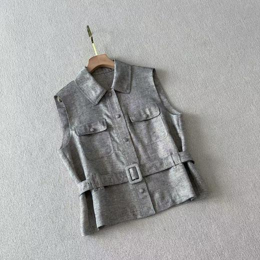 【à perles】LP*重工亚麻+金丝线无袖腰带马甲 商品图1