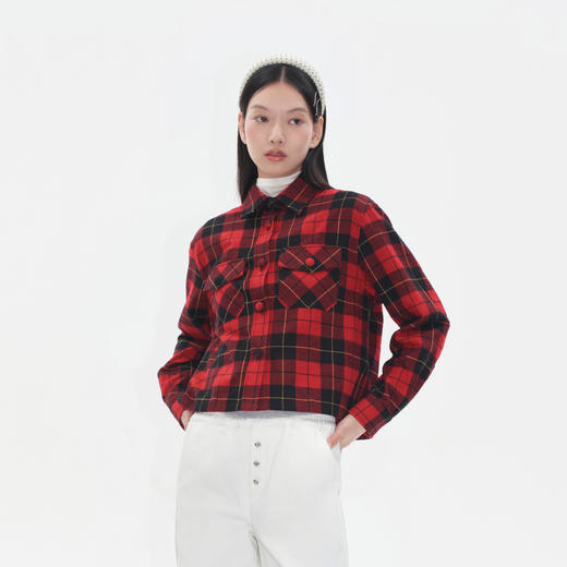 HERLIAN2025年秋季新品女士黑红格纹设计衬衫外套 商品图1