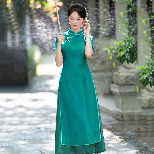 SC21819 2025春夏新款剪花奥黛复古长旗袍文艺风改良新中式优雅女修身国风 商品图2