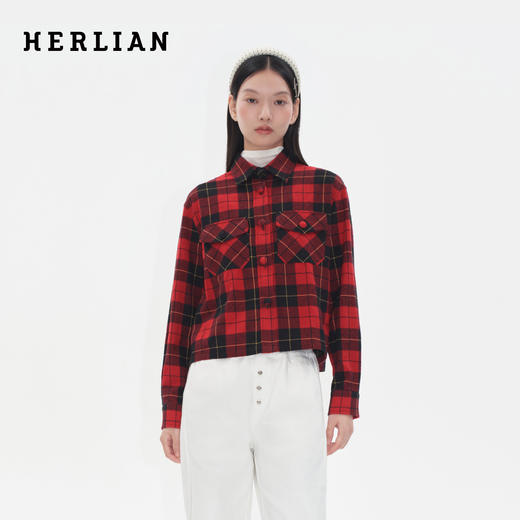 HERLIAN2025年秋季新品女士黑红格纹设计衬衫外套 商品图0
