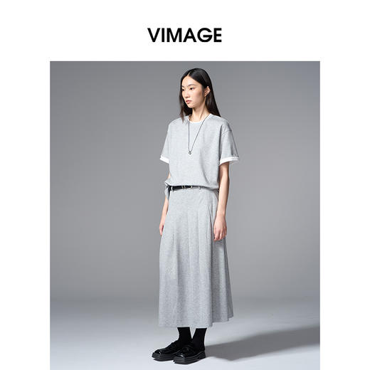 VIMAGE纬漫纪时髦灰色压褶设计时尚半身裙V2406104 商品图1
