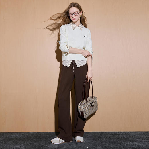 三彩2025冬季新款慵懒休闲长裤抽绳松紧高腰直筒裤垂感显瘦M 商品图3