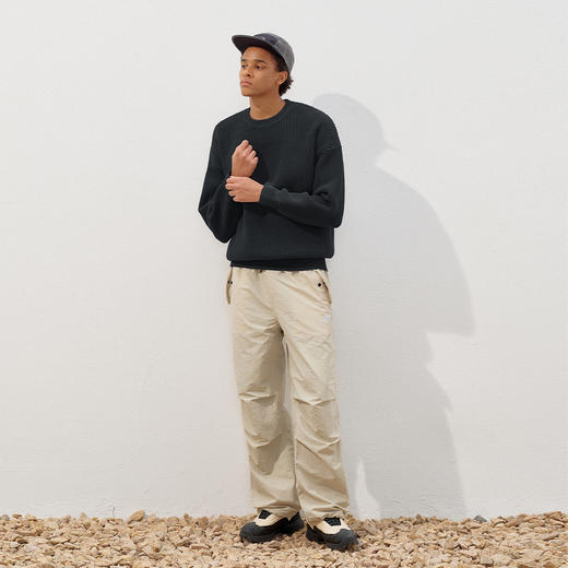 714street抗皱华夫格纹理长袖2025秋冬国潮廓形情侣毛衣针织衫男 商品图2