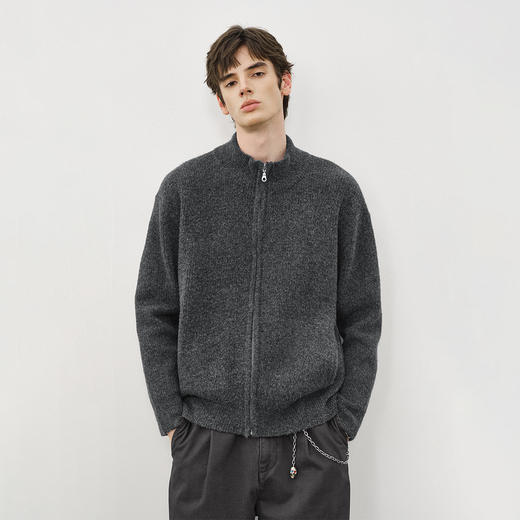 714street立领竖纹毛衣开衫2025秋冬情侣款老钱风穿搭针织外套男 商品图0