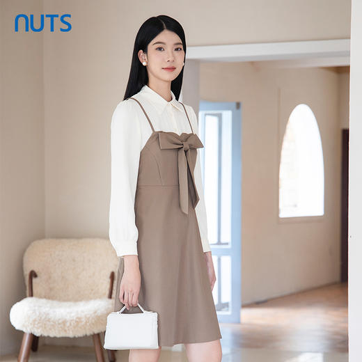 NUTS商场同款春秋款气质甜美设计感蝴蝶结长袖连衣裙女4391015A1 商品图1