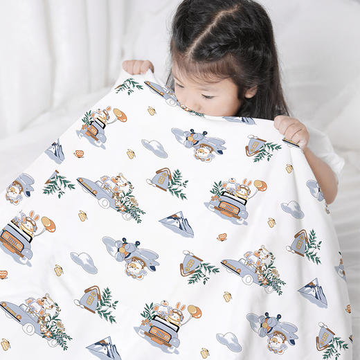 贝彤针织棉双胆被120*150cm（熊猫飞航标准款Cb2509白色/乖兔游车标准款Cb2509蓝灰） 商品图3