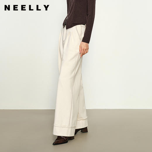 NEELLY纳俪商场同款秋季新款白色直筒阔腿裤女百搭显瘦休闲裤N25084H04611 商品图0