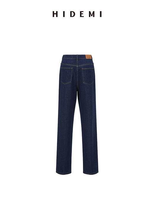 HIDEMI 经典牛仔系列深藏蓝牛仔蓝复古中腰直筒铅笔牛仔裤 商品图7