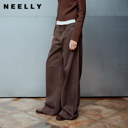 NEELLY纳俪商场同款秋季新款休闲渐变直筒牛仔裤女宽松显瘦长裤N25081H01076 商品图0
