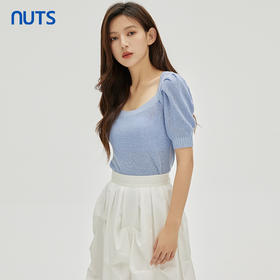 NUTS商场同款秋季蓝色小清新气质方领百搭针织套头衫女332052142