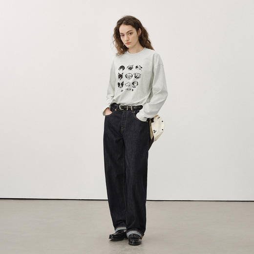 714street美式复古猫狗印花宽松长袖上衣男2025秋季纯棉情侣T恤女 商品图2