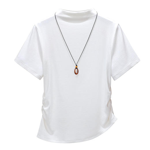 「自j」全新升级【铂金会员109/天猫149/差价40】(03013)洛诗琳洋气半高领T恤2025早秋斜边不规则显瘦打底上衣女 商品图4