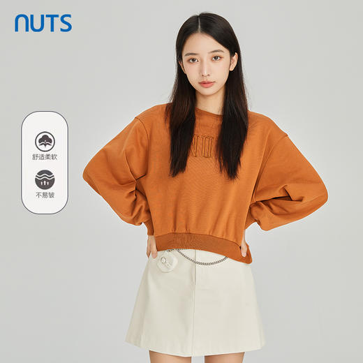 NUTS商场同款春秋款时尚气质圆领宽松长袖T恤女313023202B 商品图0