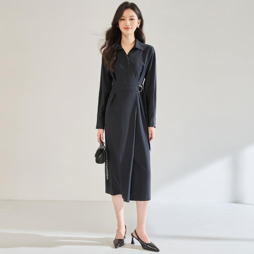 「高货sh」全新升级【铂金会员330/天猫449/差价119】(00606)洛诗琳优雅气质斜襟连衣裙2025秋季新款收腰显瘦裙子女 商品图3
