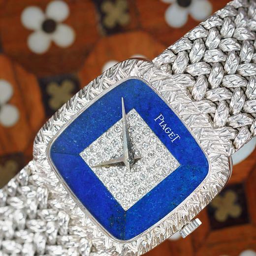 独角鹿西洋古董瑞士出品18K白金青金石钻石表盘女士腕表古董珠宝 商品图3
