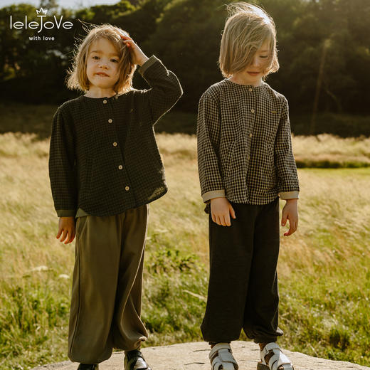 【云优选】lelejove北欧风儿童衬衫25秋新品男宝复古提花格纹长袖衬衫 商品图0
